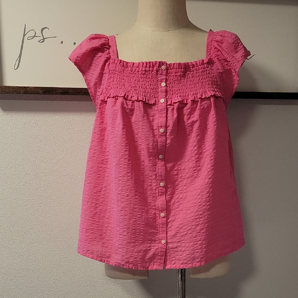 Old Navy Vibrant Pink Smocked Top